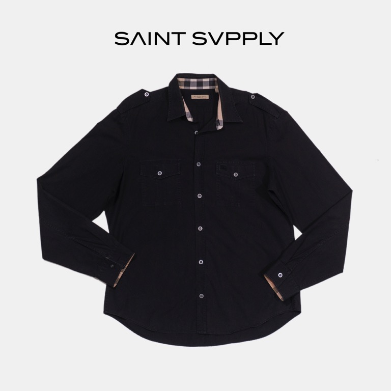 Burberry Black Long Sleeve Polo Men s Fashion Tops Sets Formal Shirts on Carousell