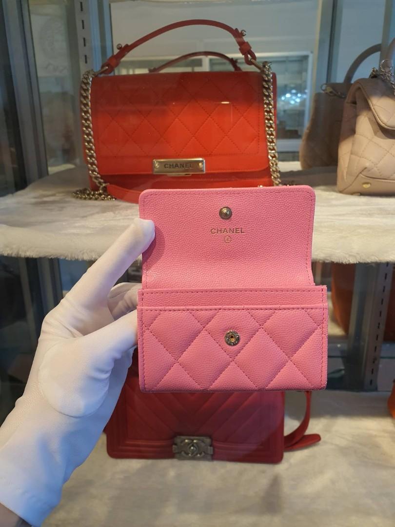 Chanel Limited Edition Pink Caviar Flap Card Holder, Luxury, Bags ...
