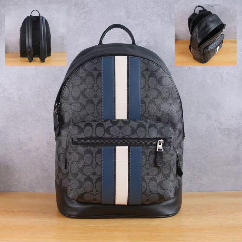 COACH West Backpack In Signature Canvas With Varsity Stripe 3001 ...