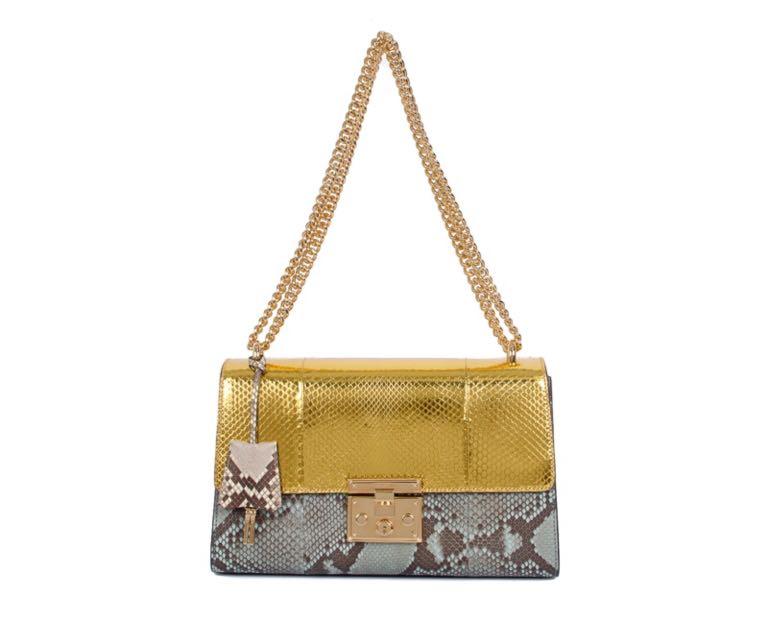 GUCCI Gold Green Medium Padlock Python Leather Chain Bag Luxury Bags Wallets on Carousell