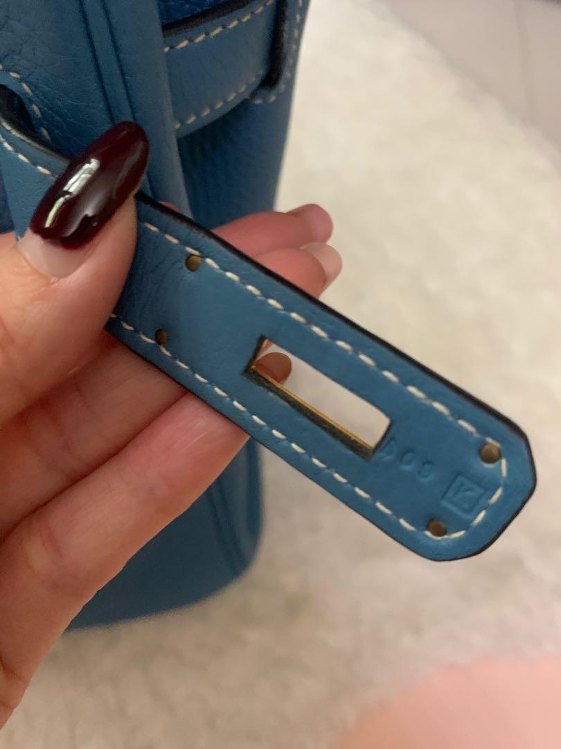 Hermes box calf blue jean handbag □C stamped
