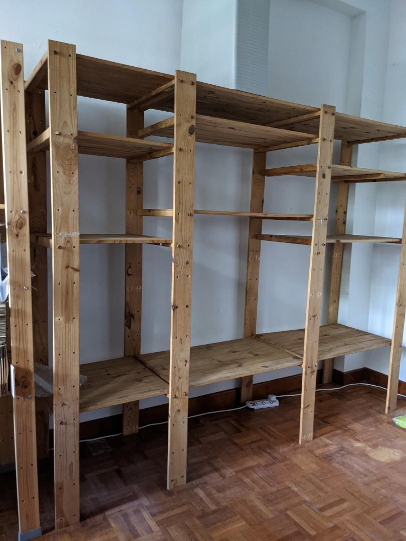 Ikea sturdy adjustable wooden shelves 2x, Furniture & Home Living