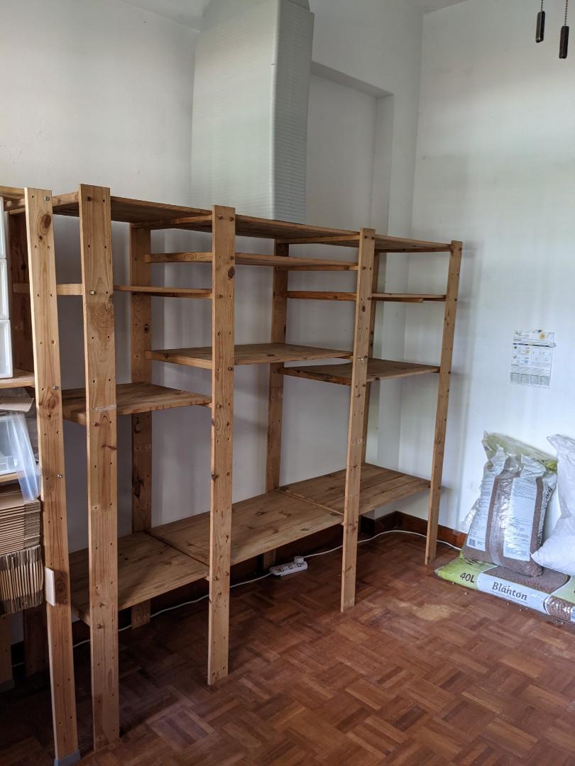 Ikea sturdy adjustable wooden shelves 2x, Furniture & Home Living