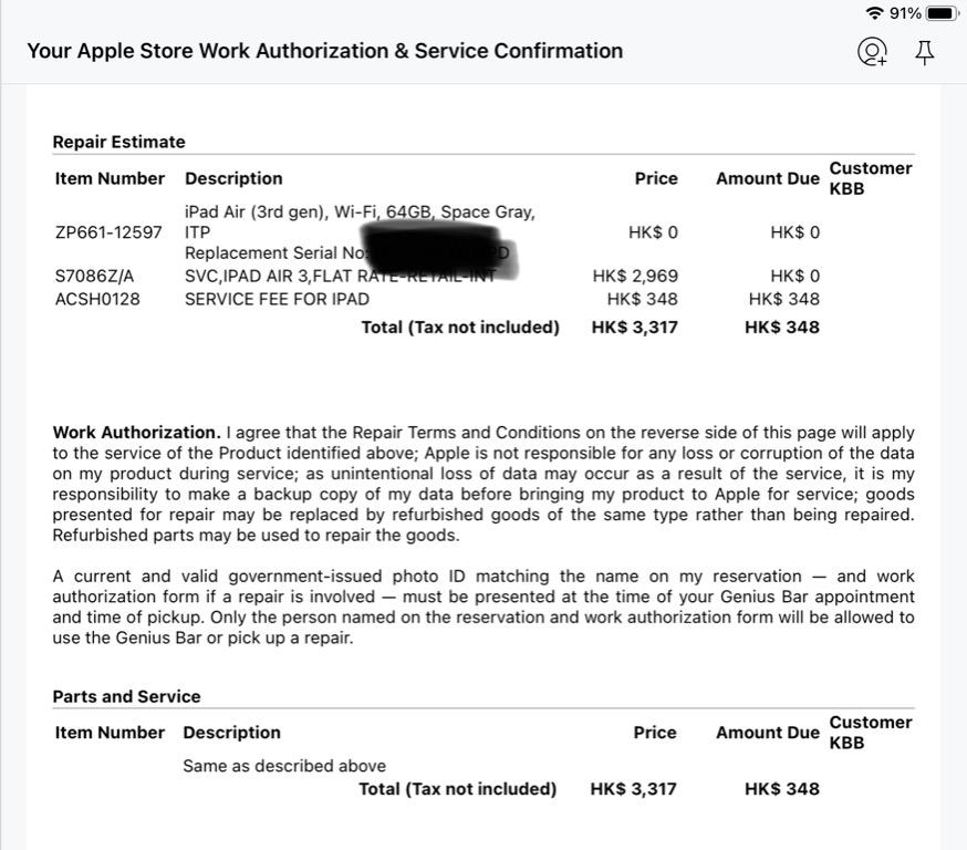 iPad Air 3 wifi 64G 全新service unit，跟Apple pencil, 手提電話