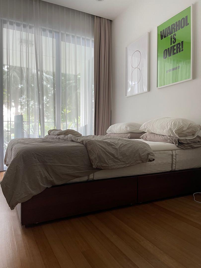 Muji Storage Bed Frame, walnut, king size, Furniture & Home Living