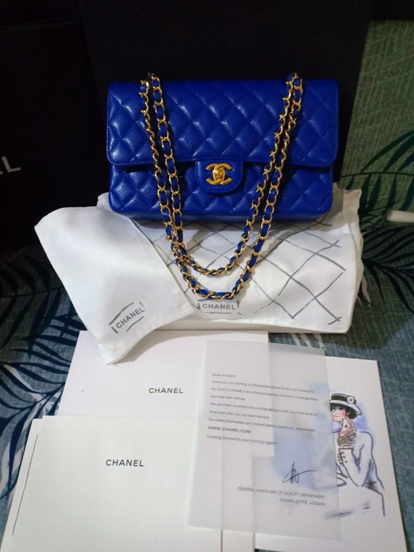 PRELOVED CHANEL MEDIUM FLAP CAVIAR BLUE IN GHW (Microchip and Complete),  Luxury, Bags & Wallets on Carousell