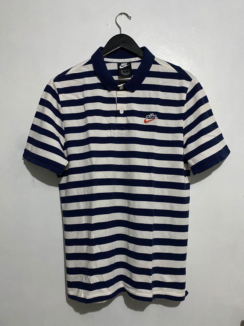 Nike polo stripes (white,blue), Men's Fashion, Tops & Sets, Tshirts Shirts on Carousell