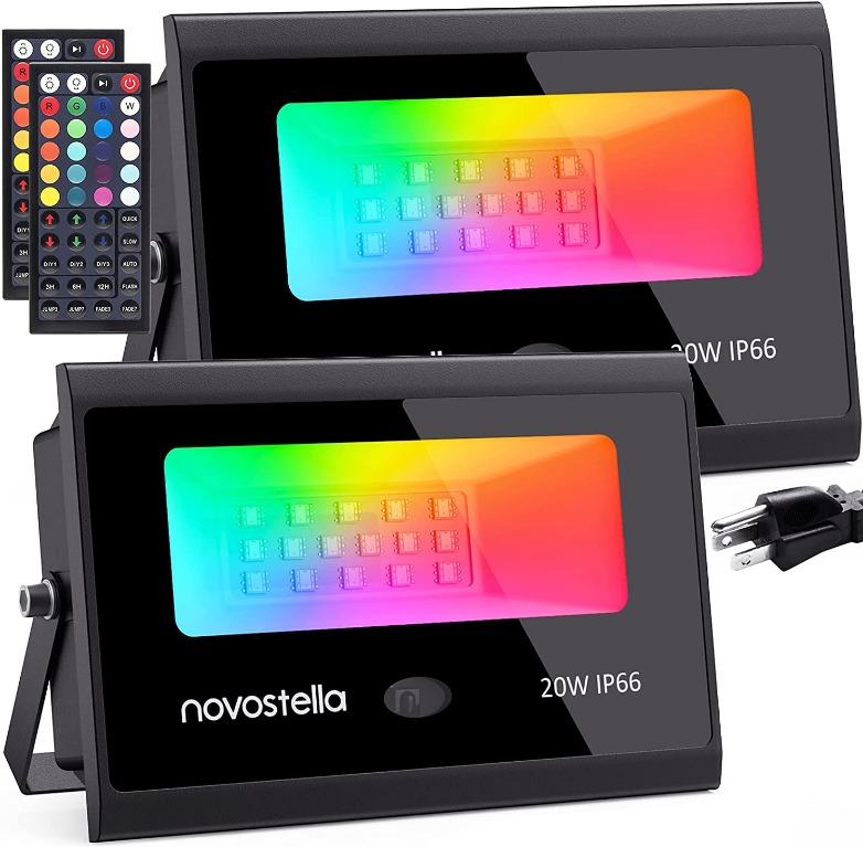 Novostella Pack 20W RGB LED Flood Light, 44 Keys Controller, 20 Colors  Modes, Dimmable Color Changing Floodlight, IP66 Waterproof, Wall Washer  Lights, Outdoor Garden Stage Landscape Lighting, Furniture  Home