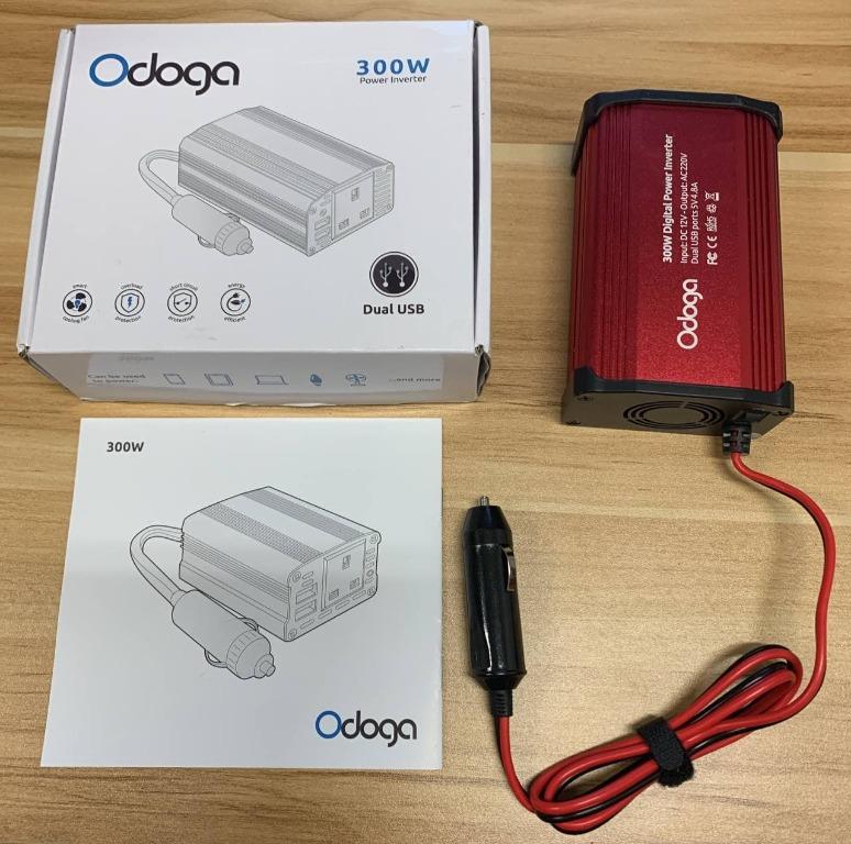 Odoga 300W Car Power Inverter 12V to 240V / 230V Converter With Dual USB  4.8A Charging Ports - Charge Your Laptop, iPad, iPhone, Tablet, Consoles 