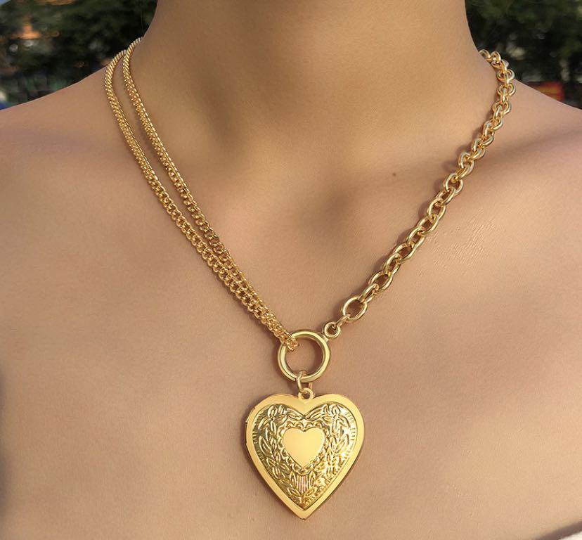 GIFT Personalised Customised Engraved Photo Locket Heart Pendant Shape Necklace