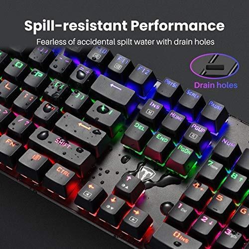 PICTEK Full Size Mechanical Gaming Keyboard, Rainbow Backlit UltraSlim