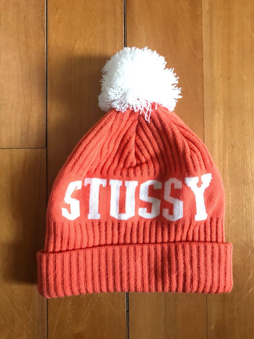 STUSSY Pom Beanie Hat Orange UNISEX 橙色冷帽, 男裝, 手錶及配件, 冷