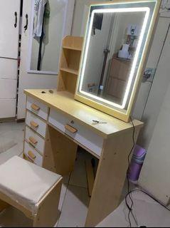 Vanity Mirror with LED Light Mirror with Touch Sensor, Multiple Drawers with Lock, Chair Make-up Mirror Bedroom Dresser