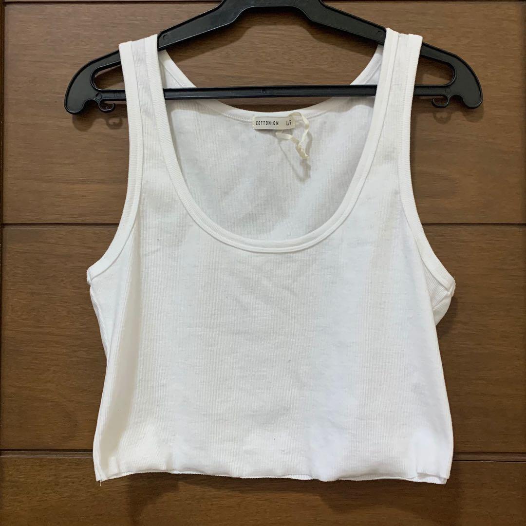 white tank top (Category: Sleeveless) located in Paranaque City. Submitted by _decluttered (Listing ID 1114123647, Image 1). Description: — used once ! mop: gcash, cod mod: ggx .