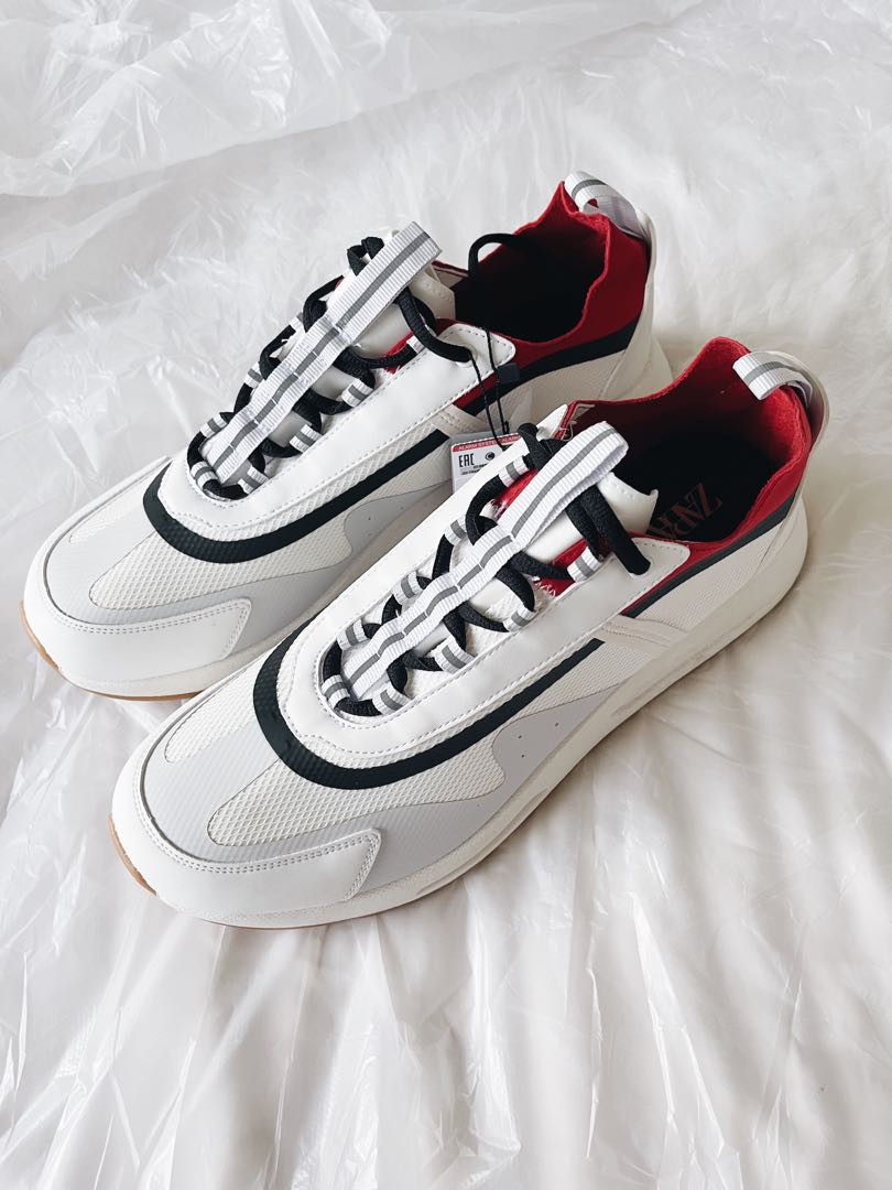 ZARA Men s Contrast Trainers White Black Red Trim Men s
