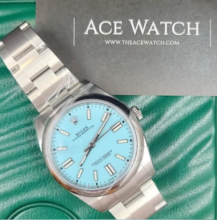 124300 Rolex Oyster Perpetual 41mm (蠔式鋼)(粉藍), 名牌, 手錶 