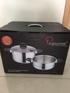 24 cm 18/10 Stainless Steel Casserole with Steamer Insert (5L)