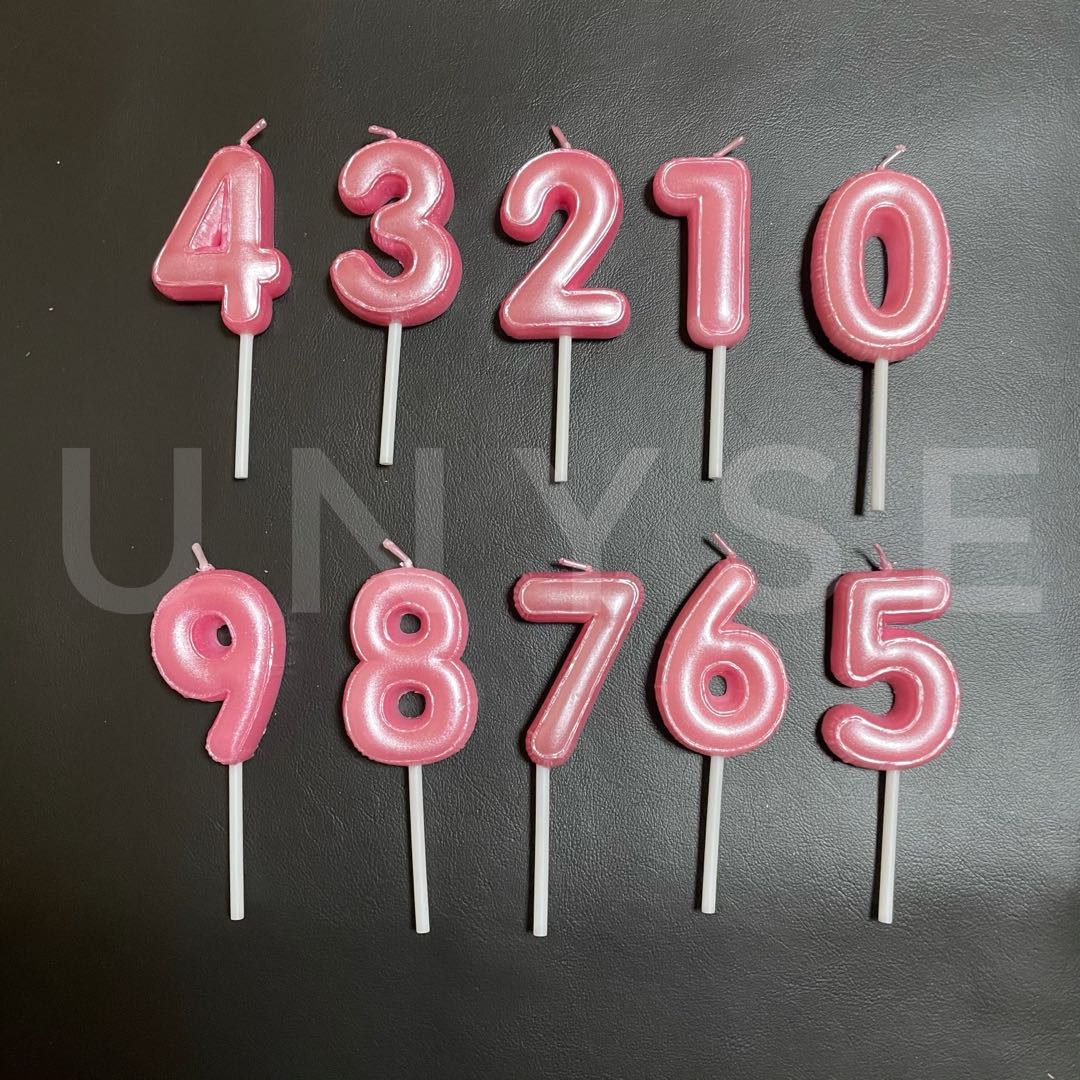 [ Pink ] Number Candles Glossy 0 1 2 3 4 5 6 7 8 9 Happy Birthday Cake