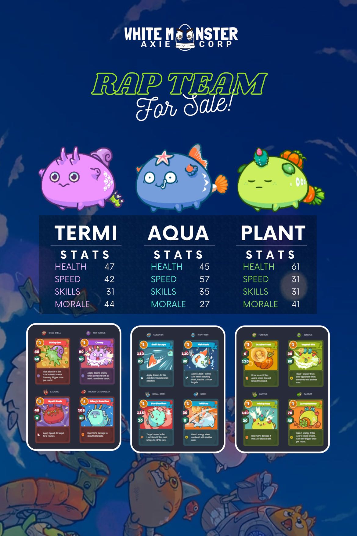 Axie Teams For Sale! (Terminator and pure nonvirgin Aqua, Beast Plant