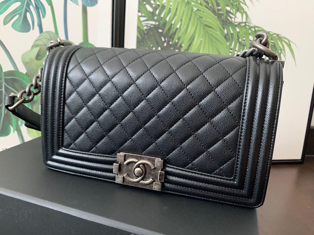 Chanel Boy Caviar Old Medium in Ruthenium Hardware, Luxury, Bags & Wallets  on Carousell