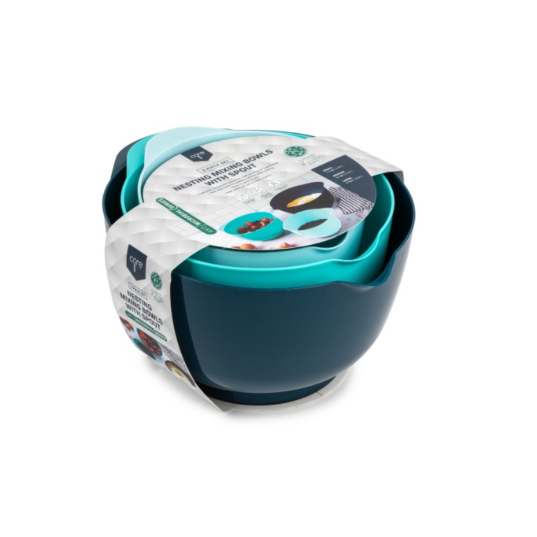 CORE KITCHEN 3pc Mixing Bowls with Spouts ANTIMICROBIAL, Furniture