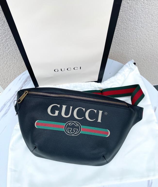 Gucci Vintage Logo Large Waistbag/Bumbag in black, Luxury, Bags & Wallets  on Carousell