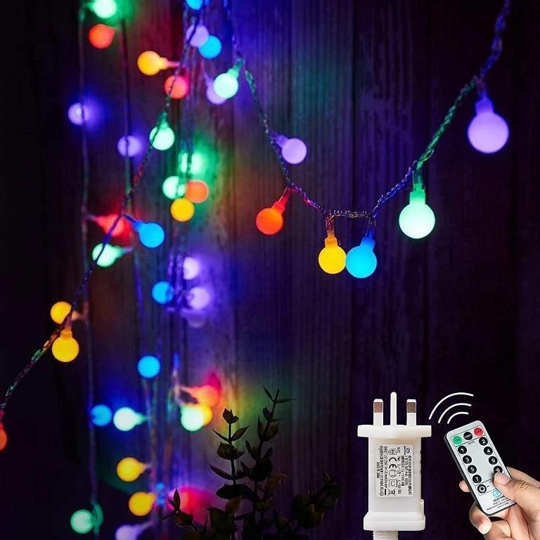 ????[INSTOCK]???? Fairy Lights Plug in 120 LEDs, 8M Globe String Lights,  Modes Garden Lights with Remote Timer Control, Christmas Lights Outdoor/ Indoor for Bedroom, Party, Wedding Decorations (Multi-Coloured), Babies   Kids, Baby