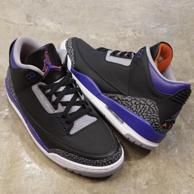 Jordan 3 Retro Black Court Purple, 男裝, 鞋, 西裝鞋- Carousell