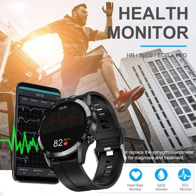jpantech Smartwatch for men,Fitness Trackers With Receive/Make Call,46mm   ECG monitoring tracker Heart rate monitor pedometer Blood pressure  measurement（Black） , Mobile Phones & Gadgets, Wearables & Smart Watches on  Carousell
