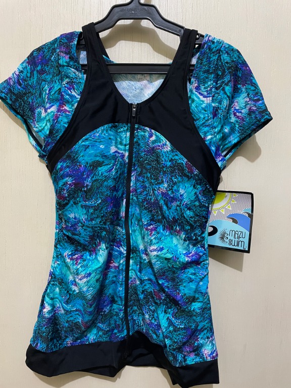 Mazu Swim Zip Front Rash Guard Tankini Top with Built in Bra, Women's