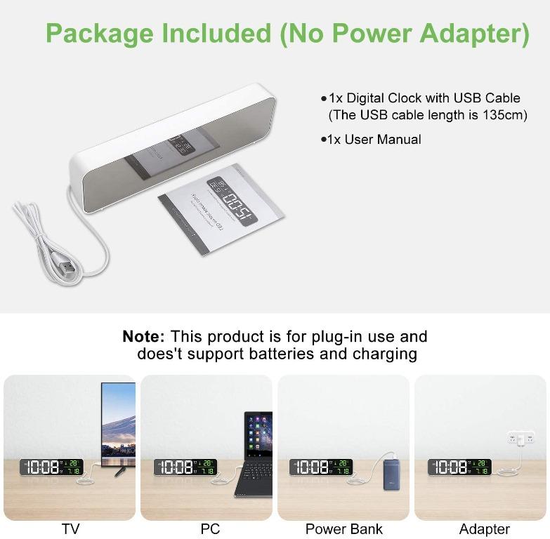 "MOSUO Alarm Clock Digital Large LED Display with Temperature & Date