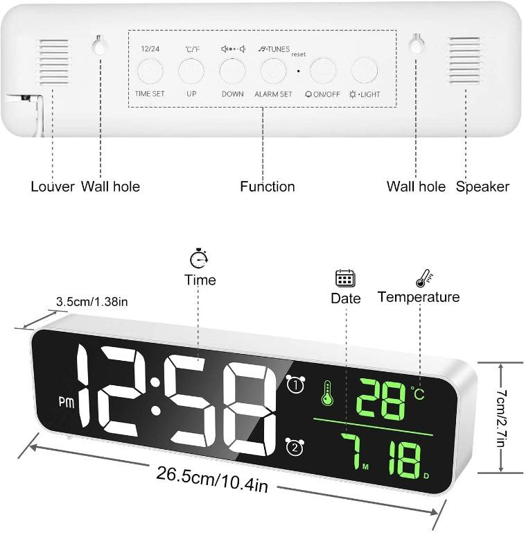 "MOSUO Alarm Clock Digital Large LED Display with Temperature & Date