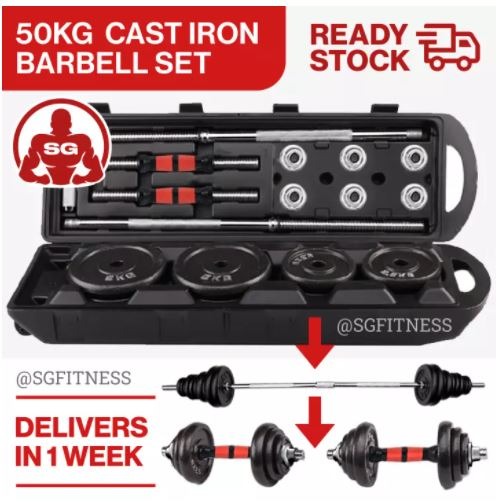 York 50kg black cast iron barbell and dumbbell 2025 set