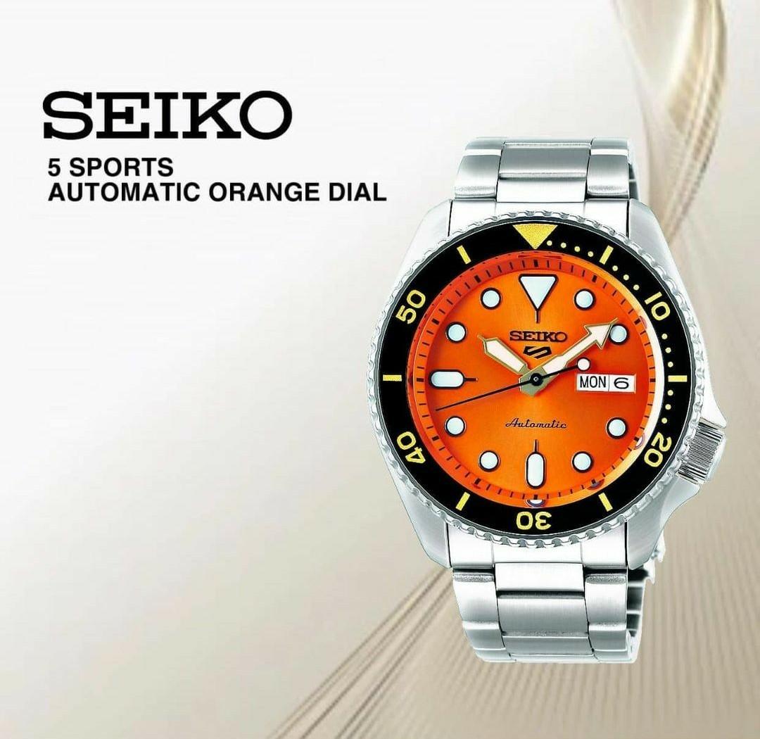 SEIKO 5 SPORTS AUTOMATIC ORANGE DIAL (FREE DOORSTEP DELIVERY), Luxury,  Watches on Carousell