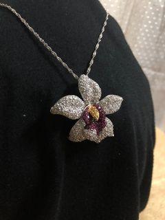 Sun Jewelry Orchid Pendant/Brooch Necklace