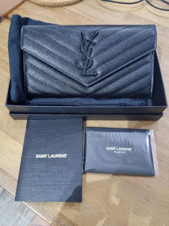 YSL MONOGRAM LARGE FLAP WALLET IN GRAIN DE POUDRE EMBOSSED LEATHER