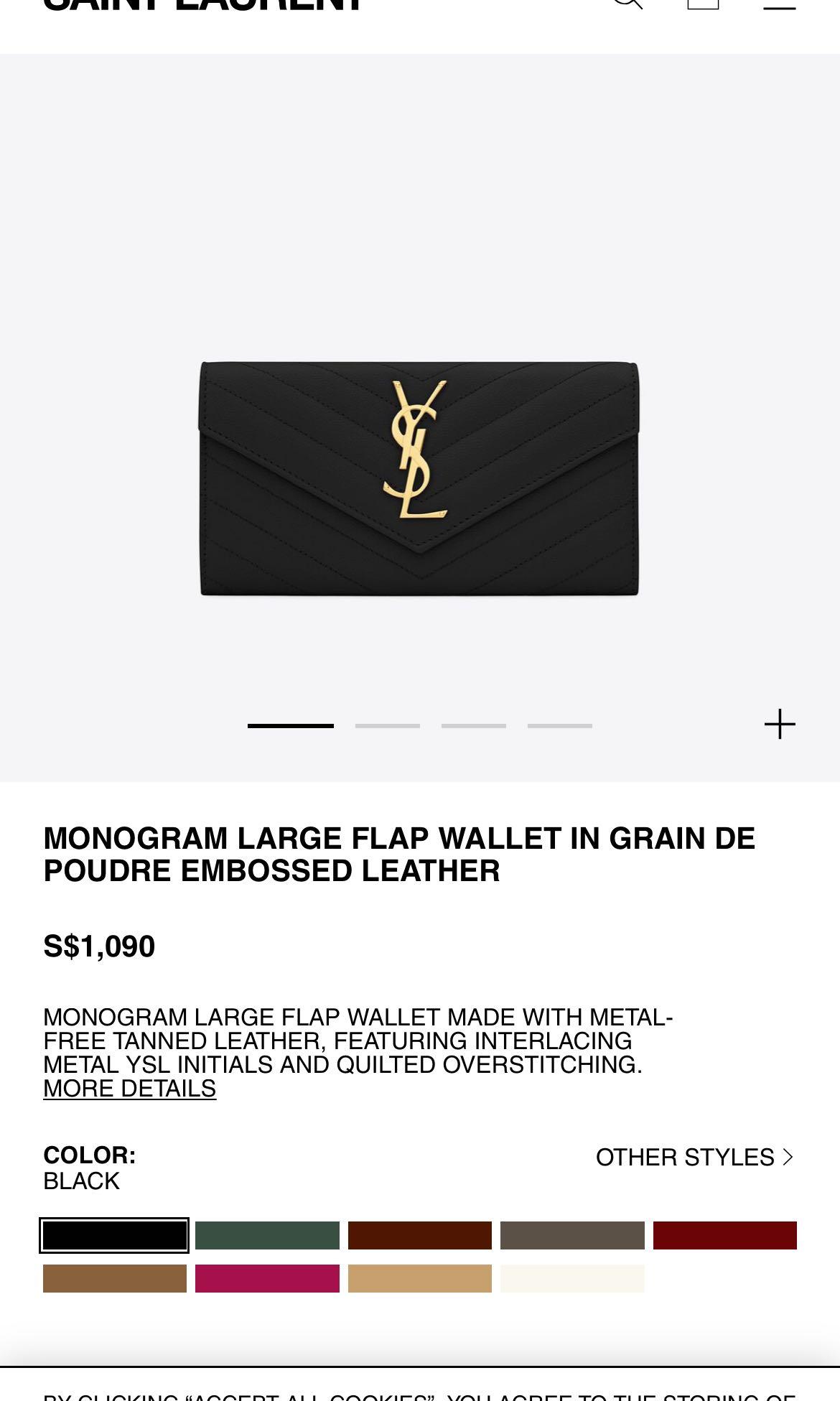 YSL MONOGRAM LARGE FLAP WALLET IN GRAIN DE POUDRE EMBOSSED LEATHER