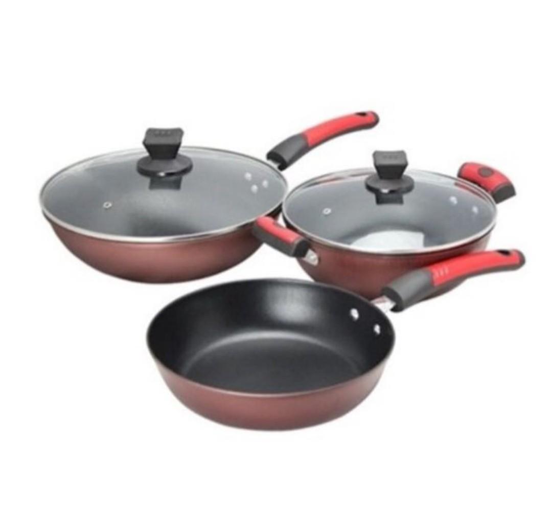 503 6pcs In 1 Non Stick Frying Pan Kuali Tidak Melekat 4 Kuali 2 Tutup Set Of 6 Non Stick Cookware Kitchen Appliances On Carousell