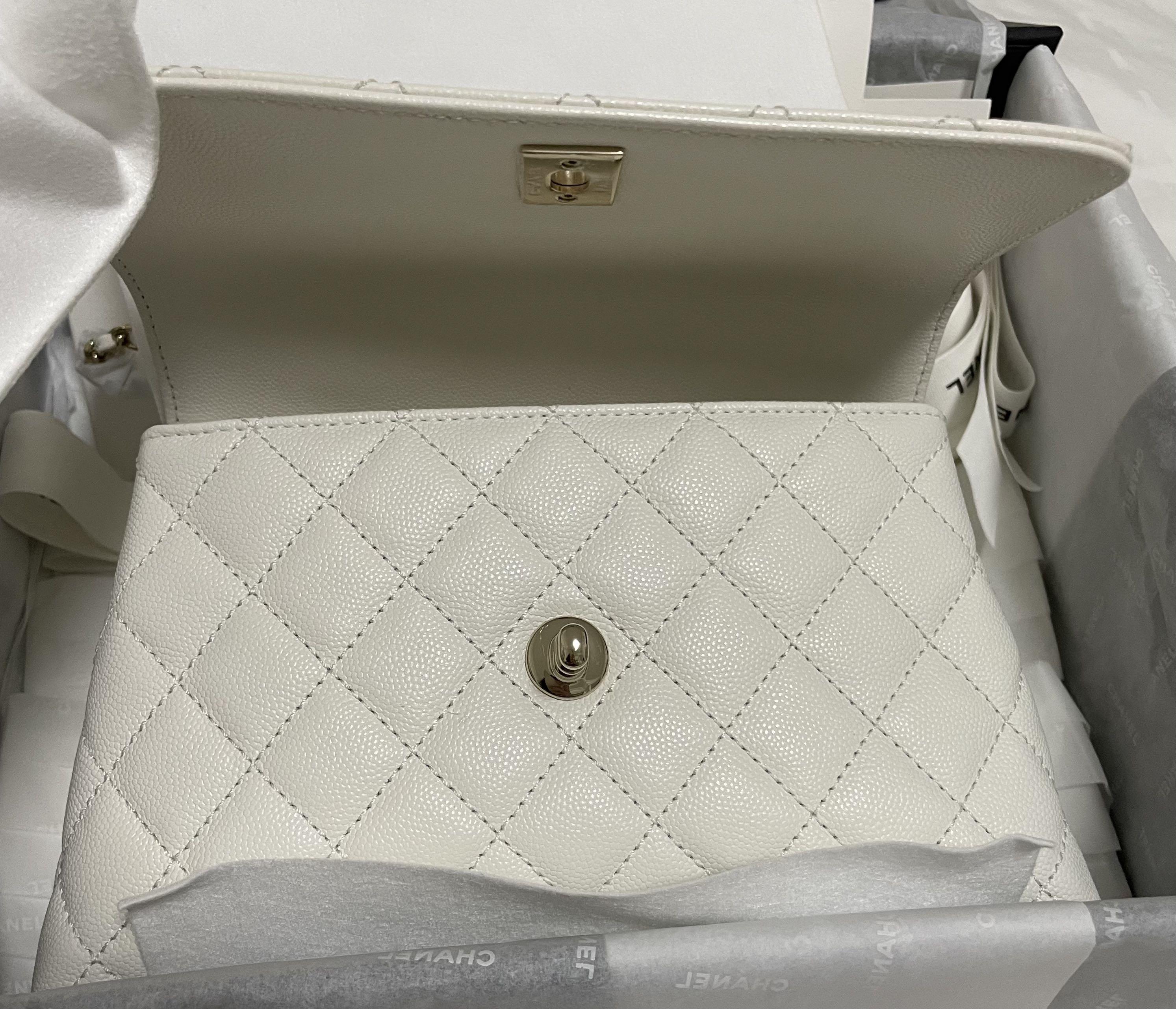 Chanel Small Coco handle Caviar White LGHW (microchip)