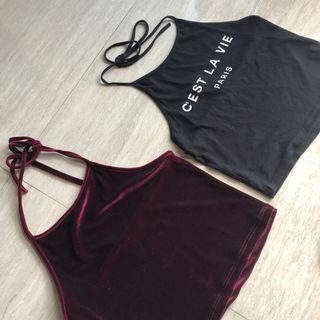 Brandy Melville Wine Red Velvet Suede Sachi Halter Top