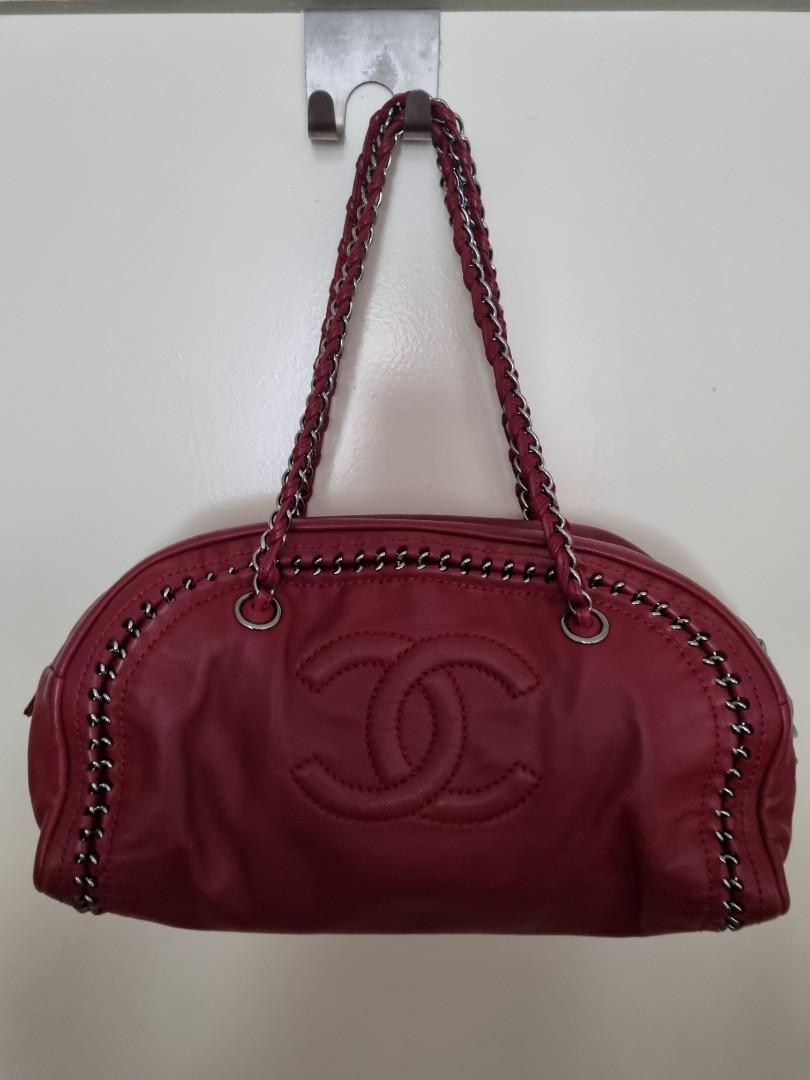 CHANEL Smooth Calfskin Petit Luxe Ligne Bowler Satchel Bag Red-US
