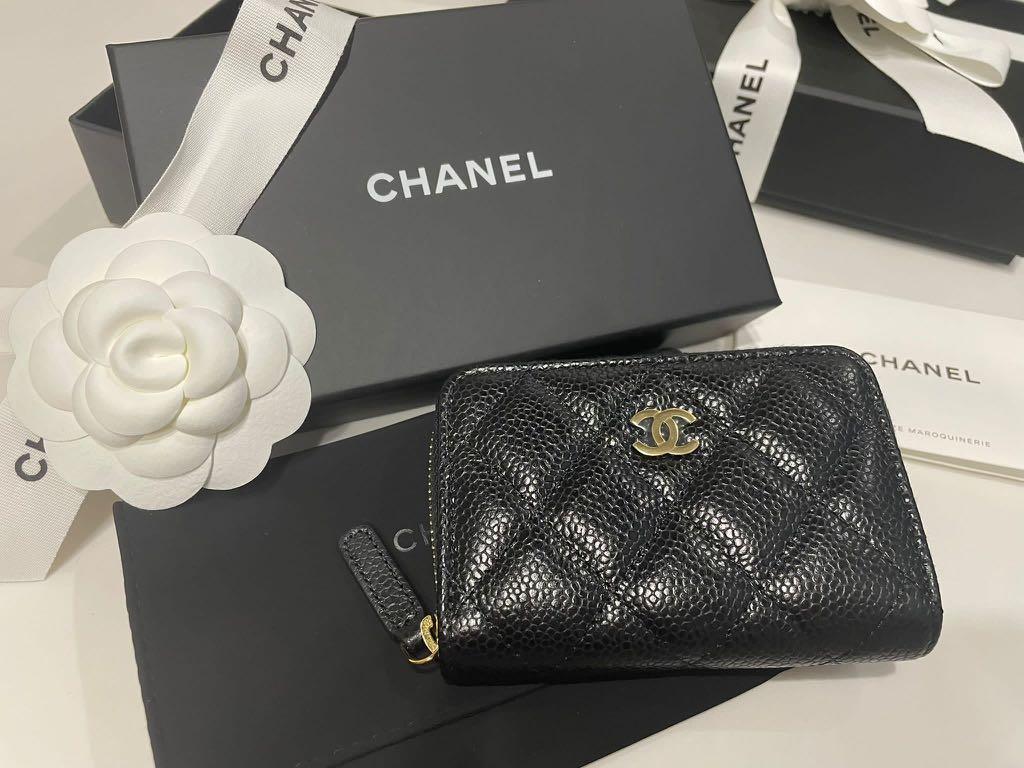 香港專門店購入Chanel Zip Coin bag黑荔枝金扣散子包card holder mini wallet, 名牌, 手袋及銀包-  Carousell