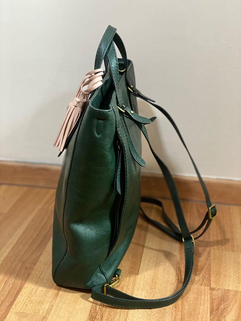 Fossil Green Camilla 3 way Convertible Laptop Leather Tote Backpack