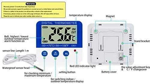 Gellvann Digital Freezer/Fridge Thermometer With Magnet And Stander Digital Freezer Thermometer With Led Alarm Indicator Maxmin Memory Freezer~p7370653
