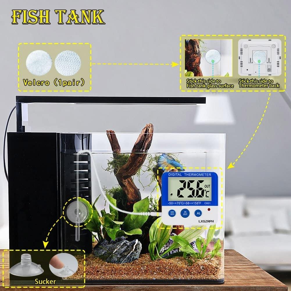 LXSZRPH Reptile Thermometer Hygrometer with High Low Temperature Alarm  Digital Temperature Humidity Meter Gauge with Hook for Reptile Tanks