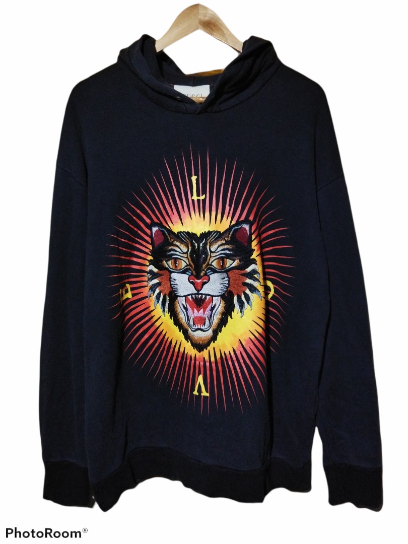 Gucci love tiger distressed hoodie Men s Fashion Coats Jackets
