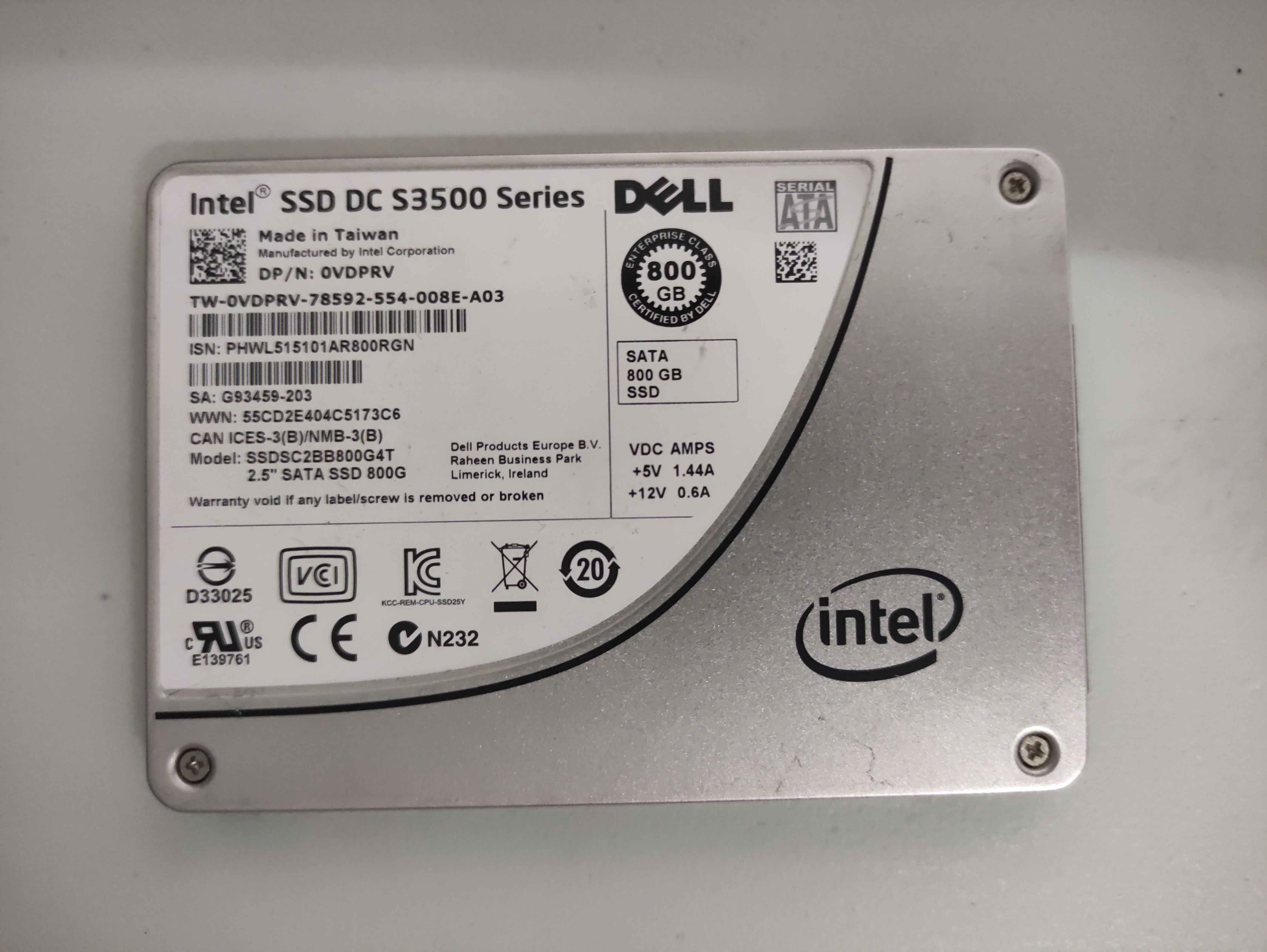 INTEL BLK SSD DC S3500 Series 2.5inch 7mm厚 480GB SSDSC2BB480G401