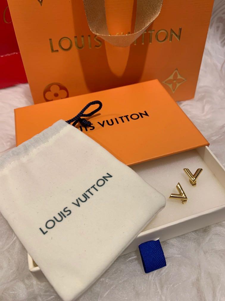 Louis Vuitton Gold V Stud Earrings, Luxury, Accessories on Carousell