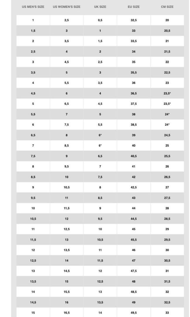 Jordan 1 gs size discount chart