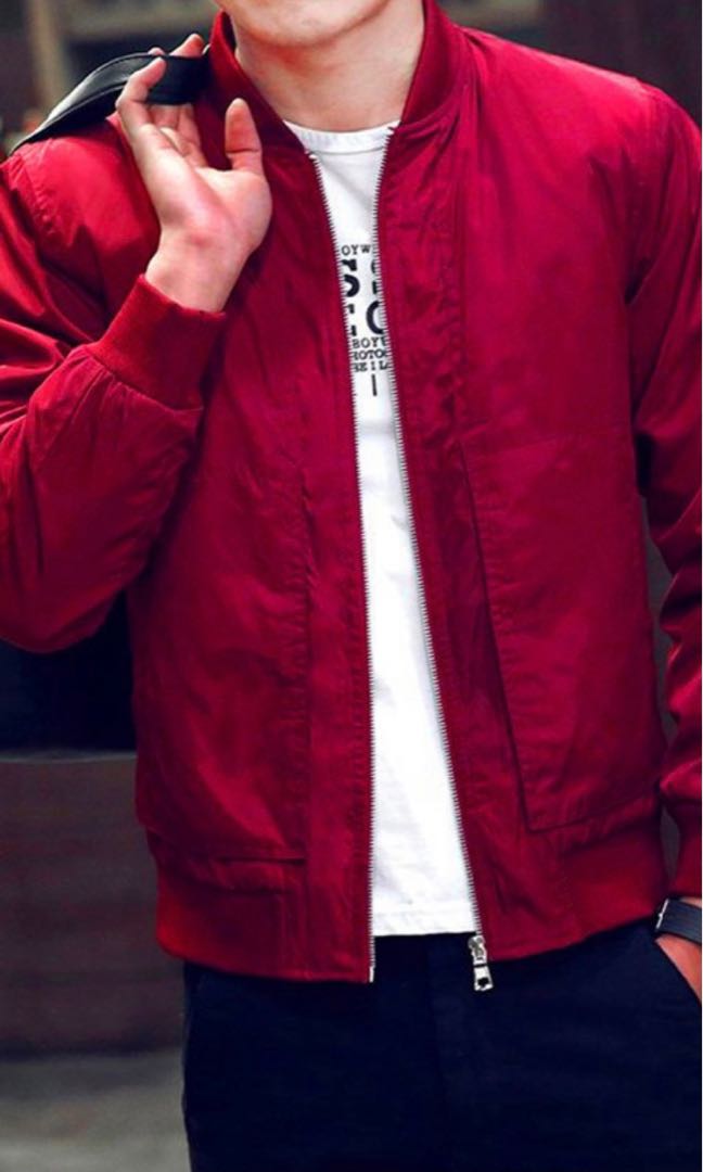 Men Bomber Jacket Red Fashion Men